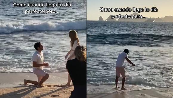 Hombre le propone matrimonio a su novia en la playa y se le cae el anillo al mar (Foto: TikTok/michelena.mo).