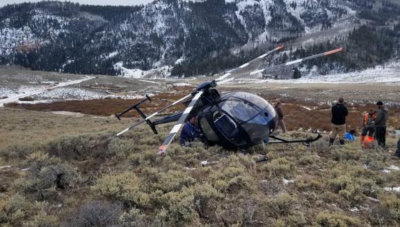 El helicóptero estrellado luego que un alce lo derribara. (Dpto. de Búsqueda y Rescate del Condado de Wasatch)