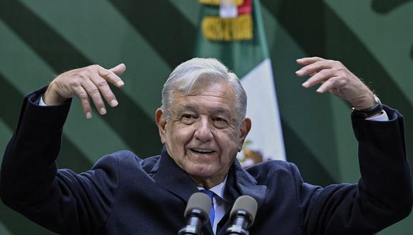 El presidente de México, Andrés Manuel López Obrador, durante una conferencia de prensa en la Ciudad de México, el 20 de febrero de 2023. (Foto de ALFREDO ESTRELLA / AFP)