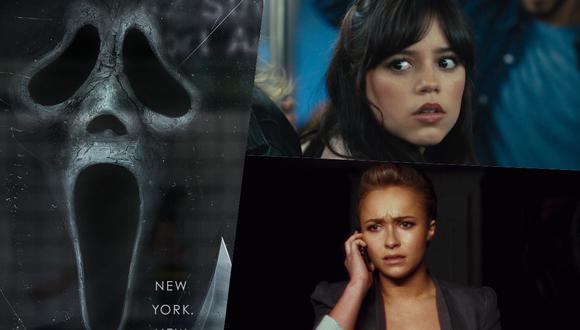 Jenna Ortega en una escena de "Scream 6" y Hayden Panettiere en la cuarta parte de la saga.