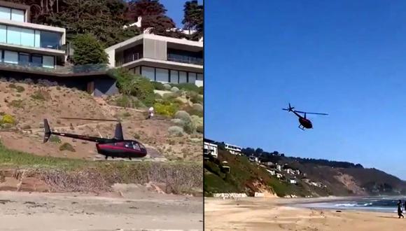En helicóptero, algunos residentes de Santiago lograron burlar la cuarentena y llegar a sus casas de playa por Semana Santa. (Foto: Captura de video)