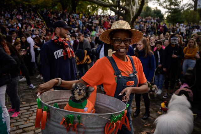 Los competidores esperan el inicio del '23 ° Concurso Anual de Disfraces de Perros PUPkin' en el parque Fort Greene en Brooklyn, Nueva York, el 31 de octubre de 2021 (Foto: Ed JONES / AFP).