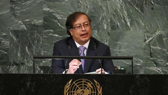 El presidente de Colombia, Gustavo Petro, se dirige a la 77ª sesión de la Asamblea General de las Naciones Unidas en la sede de la ONU en la ciudad de Nueva York el 20 de septiembre de 2022. (Foto de TIMOTHY A. CLARY / AFP)