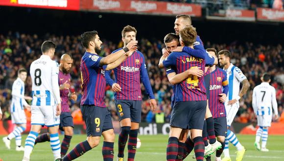 Barcelona venció 2-1 a la Real Sociedad y mantuvo los nueve puntos de ventaja sobre el Atlético de Madrid en La Liga. | Foto: AP