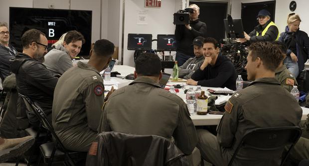 Tom Cruise and the cast of "Top Gun: Maverick" in script reading