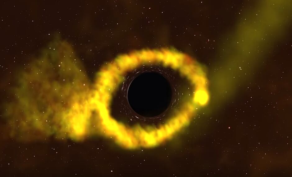 Cuando una estrella se desvía demasiado cerca de un agujero negro, las mareas intensas la separan en una corriente de gas. (Imagen: NASA)
