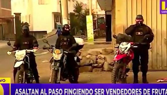 Los guardias privados portan armas de fuego, con previa licencia, y conducen motocicletas a fin de desplazarse rápidamente en caso se suscite algún incidente delictivo | Foto: Captura de Latina