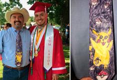 Regaló corbata a su padre hace 11 años y la usa en su graduación