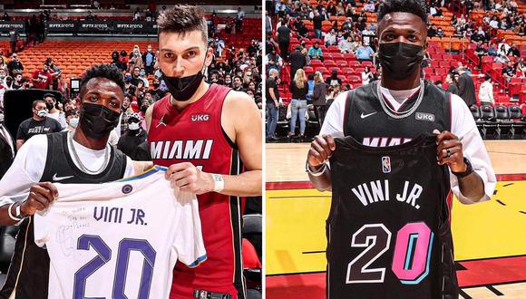 Vinicius Jr. asistió al partido de Miami Heat en la NBA. (Foto: NBA/Composición)