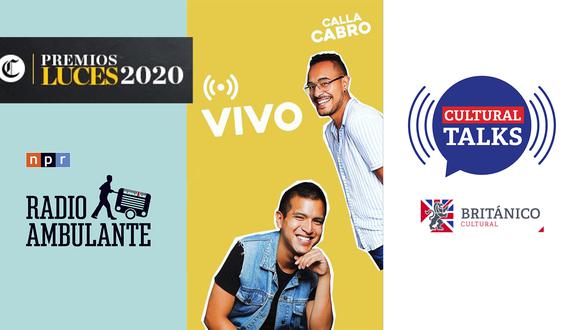 Algunos de los programas que compiten en la categoría son "Radio Ambulante", "Calla Cabro" y "Cultural Talks". (Foto: Logo de Radio Ambulante, Calla Cabro/Instagram y Logo de Cultural Talks/Británico)