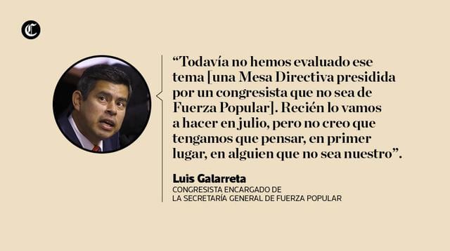 Las frases de Luis Galarreta (Fuerza Popular) en entrevista con El Comercio. (Composición: El Comercio)