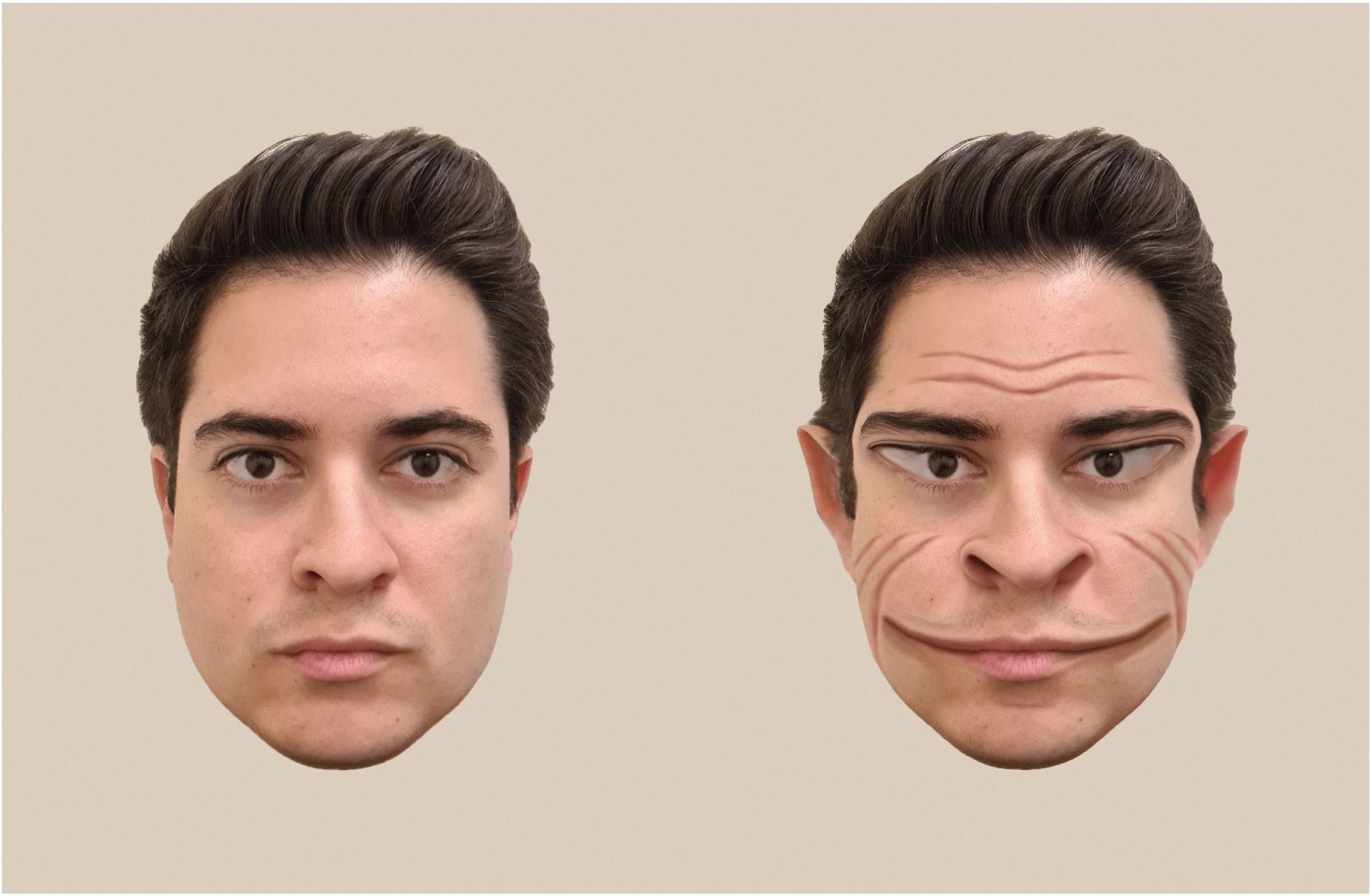 Visualización artística del investigador Antonio Mello que ilustra distorsiones faciales en un caso de prosopometamorfopsia. (Foto: AFP)