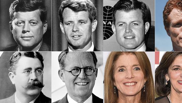 Algunos de los Kennedy que ocuparon altos cargos políticos y diplomáticos en Estados Unidos. De izquierda a derecha, la fila superior: John Fitzgerald Kennedy, presidente de Estados Unidos; Robert F. Kennedy, senador y fiscal general; Edward 'Ted' Kennedy, senador; Joe Kennedy III, congresista. Fila inferior: Patrick Joseph Kennedy, senador; Joseph P. Kennedy, embajador ante el Reino Unido; Caroline Kennedy, fue embajadora en Japón y es candidata al mismo cargo en Australia; Victoria Kennedy, candidata a embajadora en Austria.