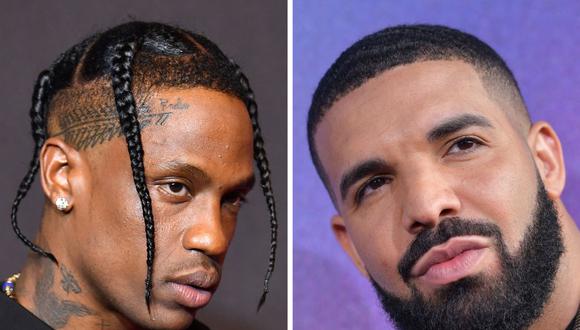 Esta combinación de imágenes de archivo muestra al rapero Travis Scott (izq.) y al también rapero Drake. (ANGELA WEISS, CHRIS DELMAS / AFP).