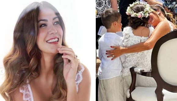 Tilsa Lozano y Jackson Mora se dieron el sí: modelo protagoniza tierno momento con sus hijos durante la ceremonia. (Foto: Instagram).
