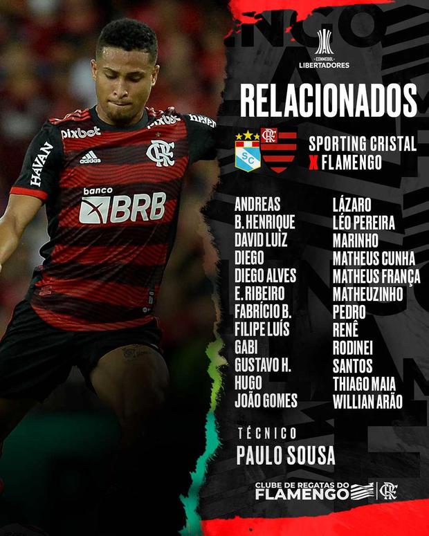Los relacionados de Flamengo para el duelo ante Sporting Cristal.