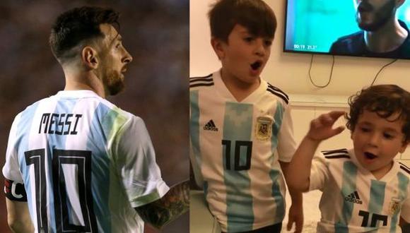 Los hijos de Lionel Messi con la camiseta de Argentina. (Fotos: La Nación/Instagram)