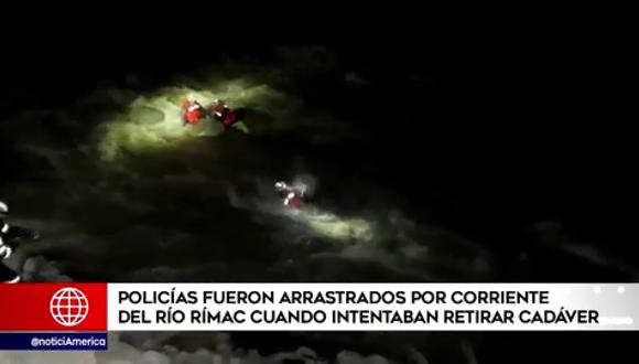 Policías fueron arrastrados por corriente del río Rímac. (Foto: América Noticias)