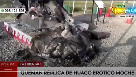 La escultura quedó totalmente destruida. (Foto: captura América TV)