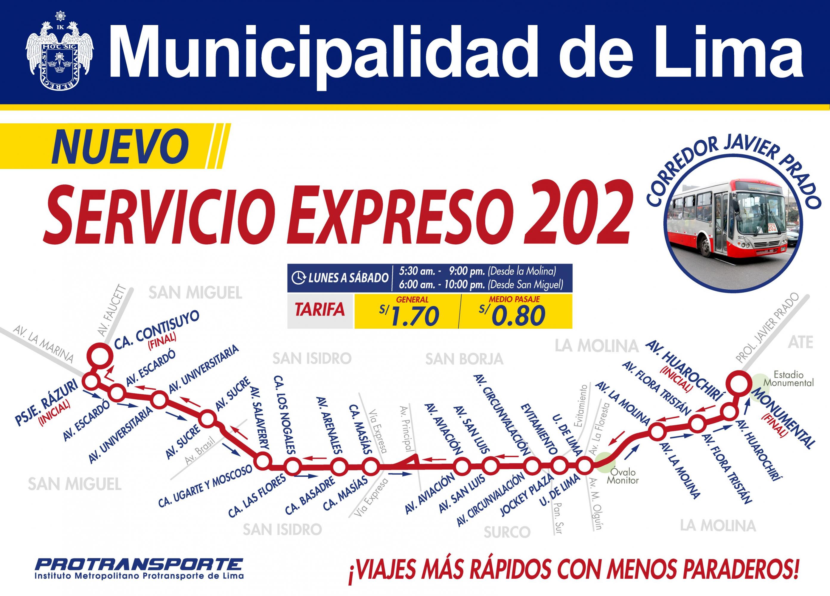 El Corredor Javier Prado cuenta con la tarifa general de S/1.70 y el medio pasaje para escolares y universitarios es del 50% del pasaje adulto. (Municipalidad de Lima)