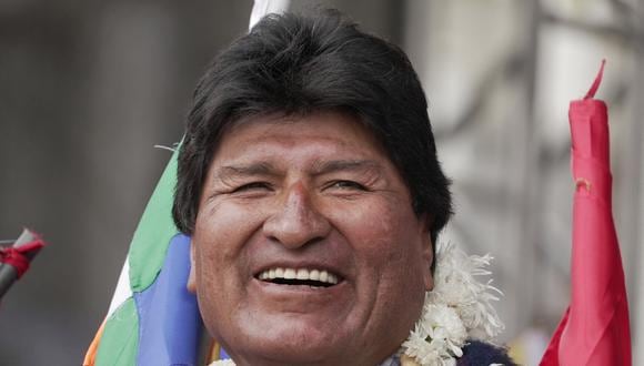 El expresidente boliviano (2006-2019) Evo Morales sonríe durante una manifestación de apoyo al gobierno, en La Paz.