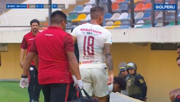 Germán Denis, delantero de Universitario de Deportes, sale de campo lesionado. (Video: Gol Perú)