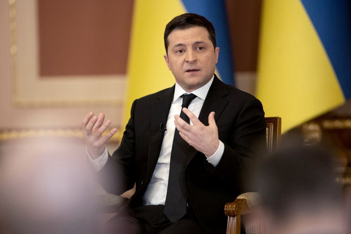 This photo taken and released by Ukraine's presidential press service on January 28, 2022 shows Ukraine's President Volodymyr Zelensky speaking during a press conference with foreign media in Kiev.  (Photo: PRESIDENCY OF UKRAINE/ AFP)