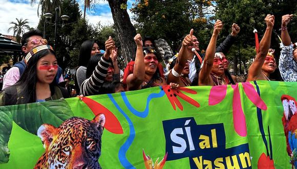 En un encuentro por el Yasuní en la ciudad de Cuenca, Ecuador, en julio de 2023. Foto: Helena Gualinga.