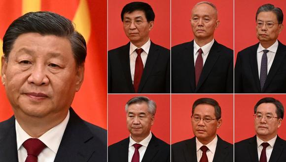 El presidente de China, Xi Jinping, y otros nuevos miembros del Comité Permanente del Politburó del Partido Comunista de China. (Noel CELIS / AFP).
