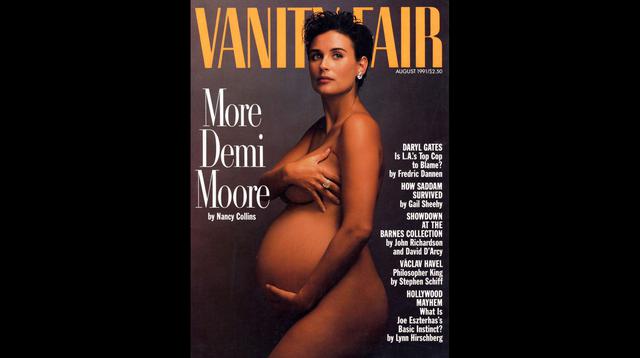 Moore también habla de sus problemas de imagen corporal y los trastornos alimenticios que sufrió. A pesar de esto, eligió seguir exhibiendo su cuerpo como manera de confrontar su problema. En la imagen su famosa portada de Vanity Fair (agosto de 1991) mostrándola embarazada. (Foto: AP)