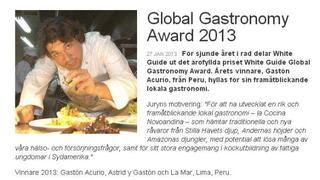 Gastón Acurio obtuvo Premio de Gastronomía Mundial 2013