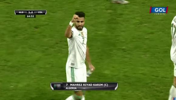 Colombia vs. Argelia: Riyad Mahrez anotó el 3-0 con un golazo. (Foto: captura de Gol Caracol)