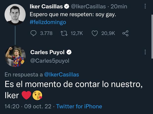 Esta fue la publicación de Casillas y la respuesta de Puyol.