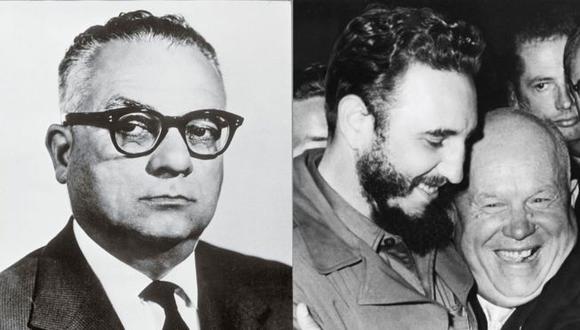 A la izquierda: Rómulo Betancourt, presidente de Venezuela entre 1959 to 1964. A la derecha: Fidel Castro y el premier soviético Nikita Khrushchev, en septiembre de 1960.