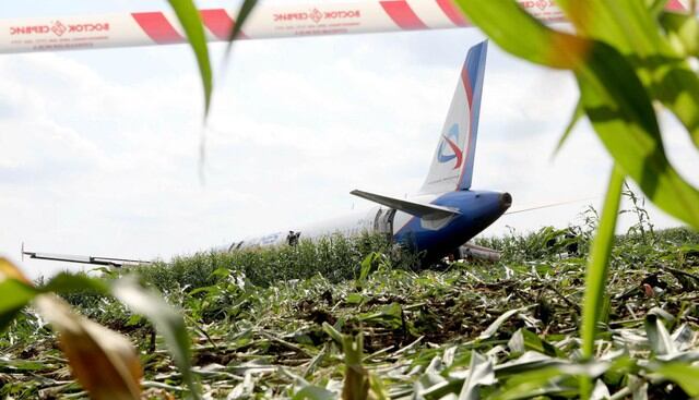 Avión aterrizó de panza en un campo de maíz a 1 kilómetro de la pista del aeropuerto de Zhukovski. (Foto: AFP)