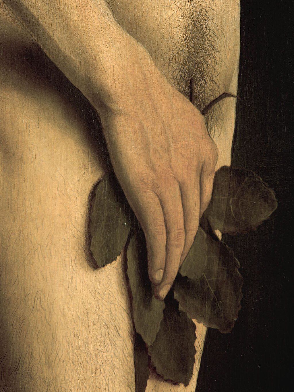 Adam's hand holding fig leaf.  (SINT-BAAFSKATHEDRAAL GENT/HUGO MAERTENS).