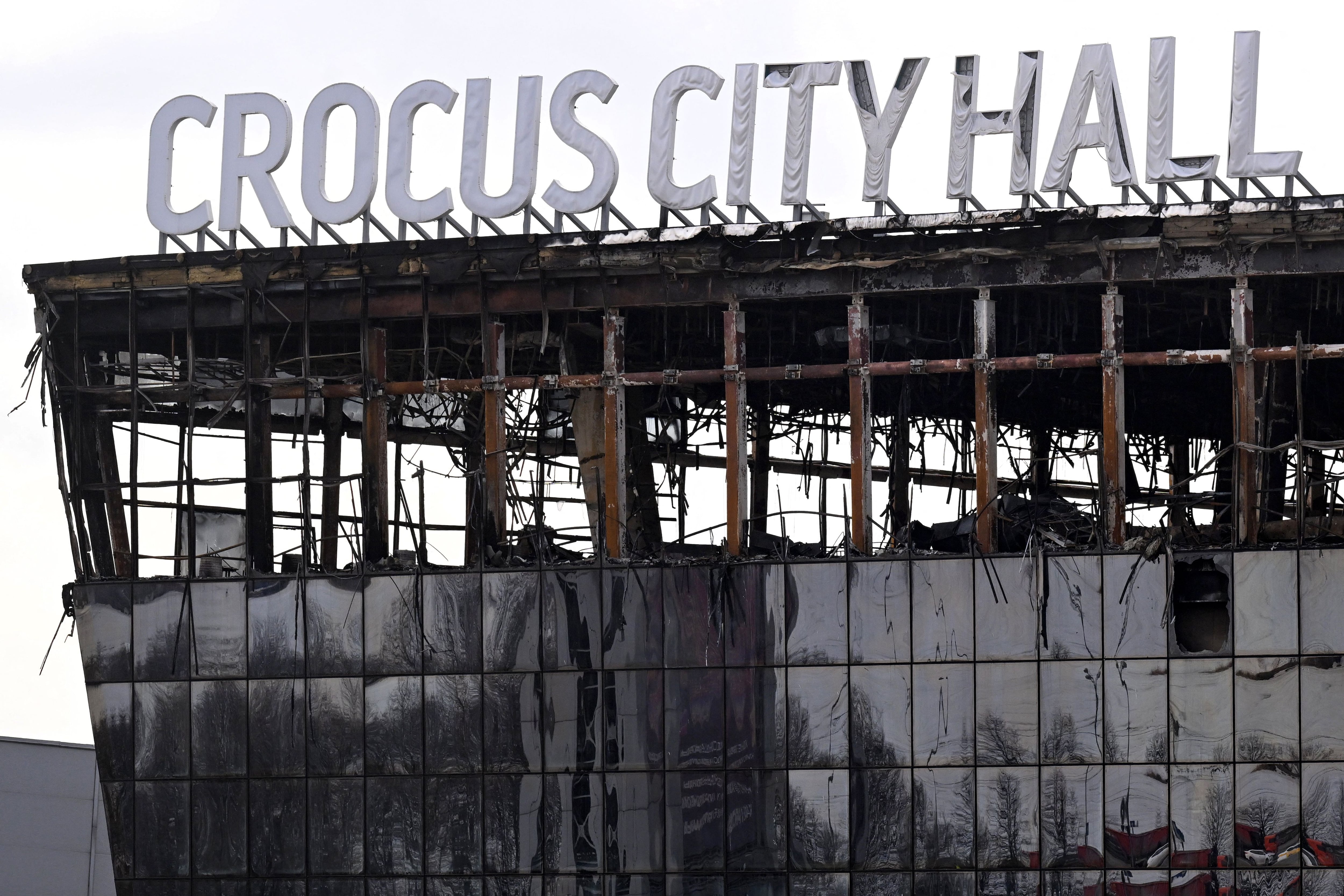 Crocus City Hall concert hall burned down in Krasnogorsk, on the outskirts of Moscow, on March 26, 2024. (Photo by NATALIA KOLESNIKOVA / AFP).