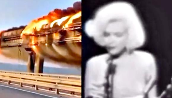 La imagen que publicó el funcionario ucraniano, con el punte prendido fuego y el video de Marilyn Monroe