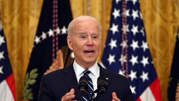 Joe Biden en su primera rueda de prensa desde que llegó al poder en Estados Unidos. (Foto: Jim WATSON / AFP).