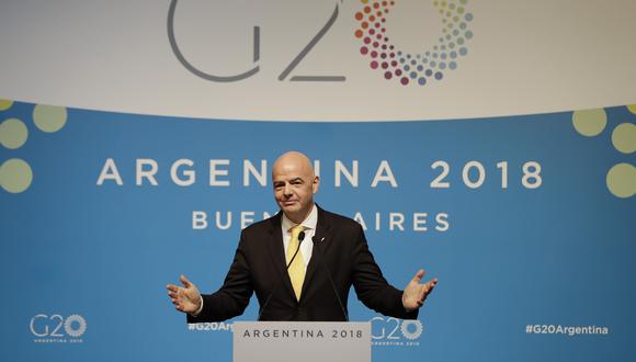 Gianni Infantino participa en la G20 que se realiza en Argentina. (Foto: AFP).