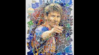 Lionel Messi en collages hechos de fragmentos de cerámica