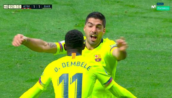 Asistencia de Leo Messi, control magnífico de Ousmane Dembélé y amague excepcional para terminar marcando el empate contra el Atlético de Madrid. (Video: captura de pantalla)