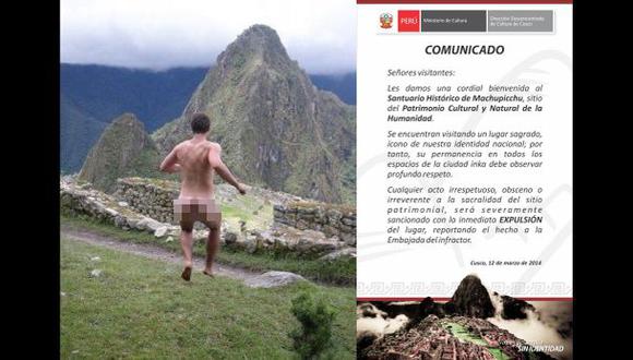 Desnudos en Machu Picchu se sancionarán con expulsión del lugar