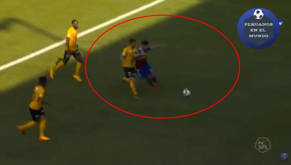 El peruano Carlos Zambrano golpeó a un rival en su afán por proteger la pelota en duelo por la Superliga de Suiza (Foto: captura de pantalla)