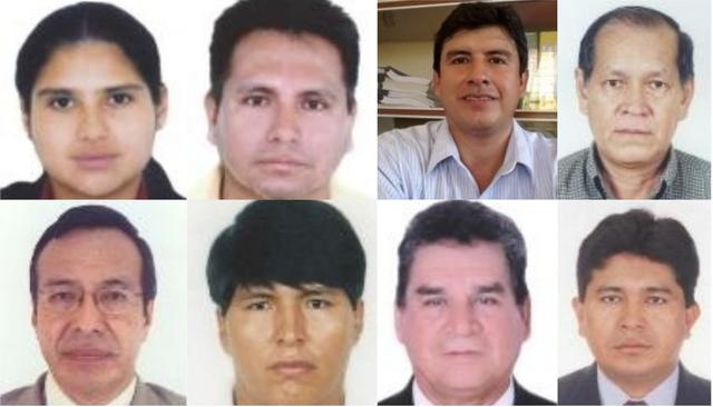 Arriba: Mayra Hermoza Sovrino, Julio Luis Luna Pérez, Franz D'Olmos Campos y César Chia Davila. Abajo: Luis Guillermo Hidalgo Okimura, Juan Imura Cjuno, Eulogio Romero Rodríguez y Emilio Rengifo. (Foto: JNE)