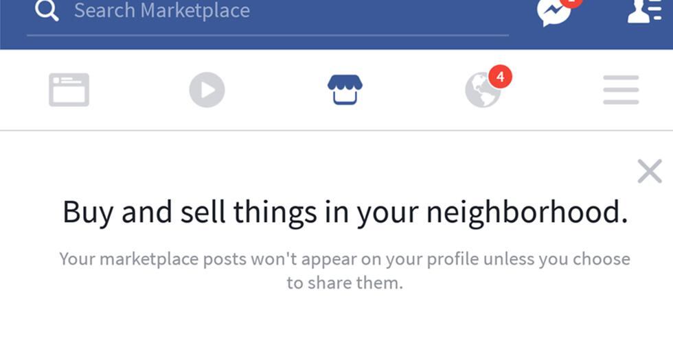 Así es como lucirá la nueva tienda de Facebook llamada Facebook Marketplace. Estará muy pronto en la aplicación para smartphone. (Foto: Captura)