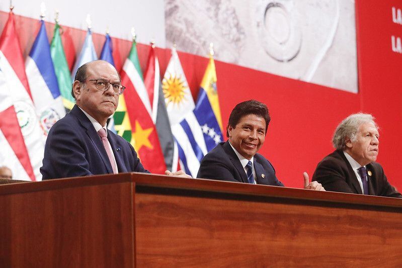 El presidente Pedro Castillo, el canciller César Landa y el secretario general de la OEA Luis Almagro participaron en sesiones de la Asamblea General del organismos a inicios de octubre en Lima. (Foto: Presidencia)