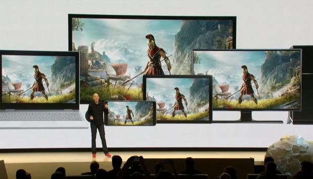 Stadia fue anunciado durante el GDC 2019 y se mostró cómo funcionaba en simultáneo con el videojuego Assassin's Creed Odyssey. 