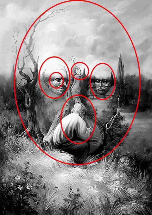 Visual Challenge |  This image shows the responses circled in red.  Have you seen all the faces?|  Oleg Shupliak