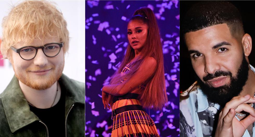Drake y Ed Sheeran son los músicos más escuchados en todo el mundo, seguidos por Ariana Grande. (Foto: Getty Images)